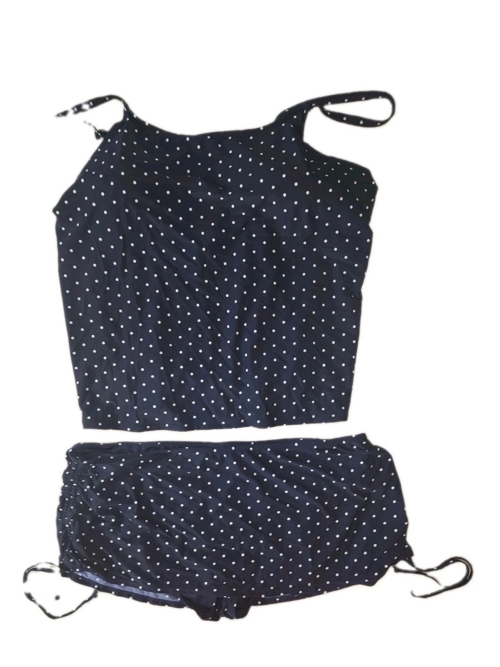 Laura Scott Navy White Polka Dot Two-Piece Tankini Set 3X Top 2X Bottoms